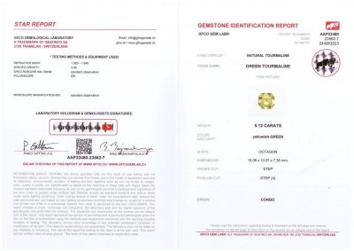 Сертификат Мятный турмалин в огранке октагон 5,12 карата, Африка