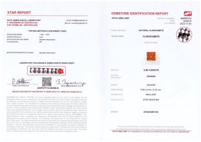 Сертификат Яркий клиногумит в огранке принцесса 3,80 карат, Афганистан