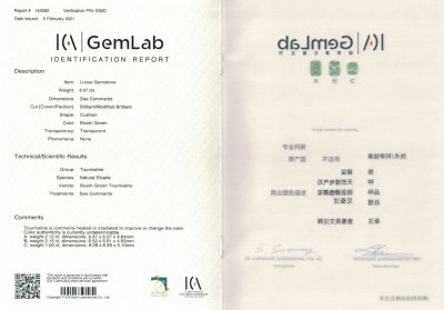 Сертификат Комплект мятных турмалинов 6,07 карата, Афганистан
