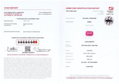 Сертификат Рубин в огранке кушон из Таджикистана 0,40 карат