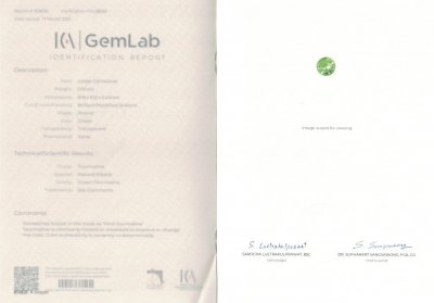 Сертификат Мятный турмалин  2,60 карата, Афганистан, ICA