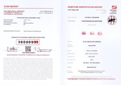 Сертификат Комплект негретых розовых сапфиров в огранке овал 2,02 карата, Мадагаскар
