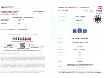 Сертификат Комплект танзанитов в огранке ашер 6,71 карат