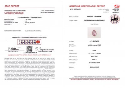 Сертификат Сапфир Падпараджа в огранке груша 0,71 карата, Мадагаскар