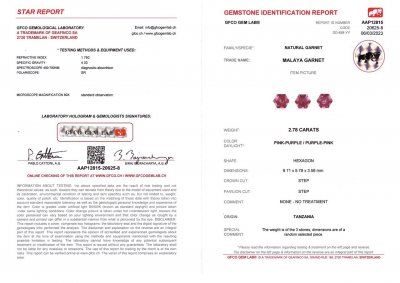 Сертификат Сет ярких гранатов умбалитов 2,78 карат, Танзания