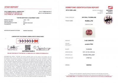 Сертификат Кольцо с красно-розовым рубеллитом 3,42 карата и бриллиантами в белом золоте 750 пробы