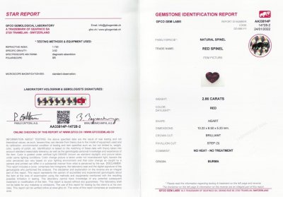 Сертификат Кольцо с красной шпинелью в белом золоте 750 пробы