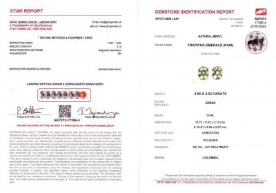 Сертификат Пара колумбийских изумрудов трапиче 4,89 карат