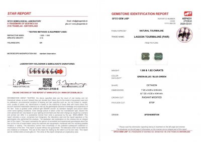 Сертификат Пара турмалинов индиголитов в огранке ашер 3,68 карат