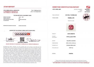 Сертификат Кольцо с насыщенным розовым рубеллитом 2,95 карат в белом золоте 750 пробы
