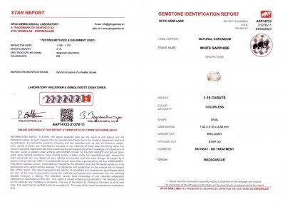 Сертификат Мадагаскарский сапфир  огранке кушон 1,19 карат 