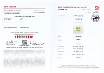 Сертификат Редкий неоновый гранат гроссуляр в огранке радиант 3,51 карат, Африка