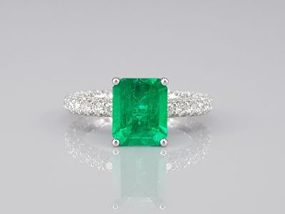Кольцо с изумрудом цвета Vivid Green 2,25 карат и бриллиантами в белом золоте 750 пробы photo