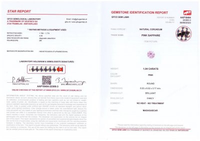 Сертификат Яркий негретый фиолетовый сапфир в огранке круг 1,04 карат, Мадагаскар