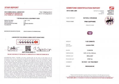 Сертификат Негретый фиолетовый сапфир в огранке кушон 1,02 карат, Мадагаскар