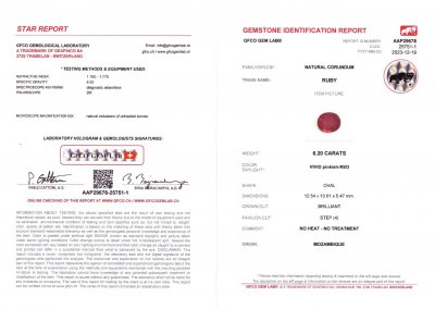 Сертификат Инвестиционный негретый рубин из Мозамбика, 6,20 карат, Pigeon's Blood, GRS