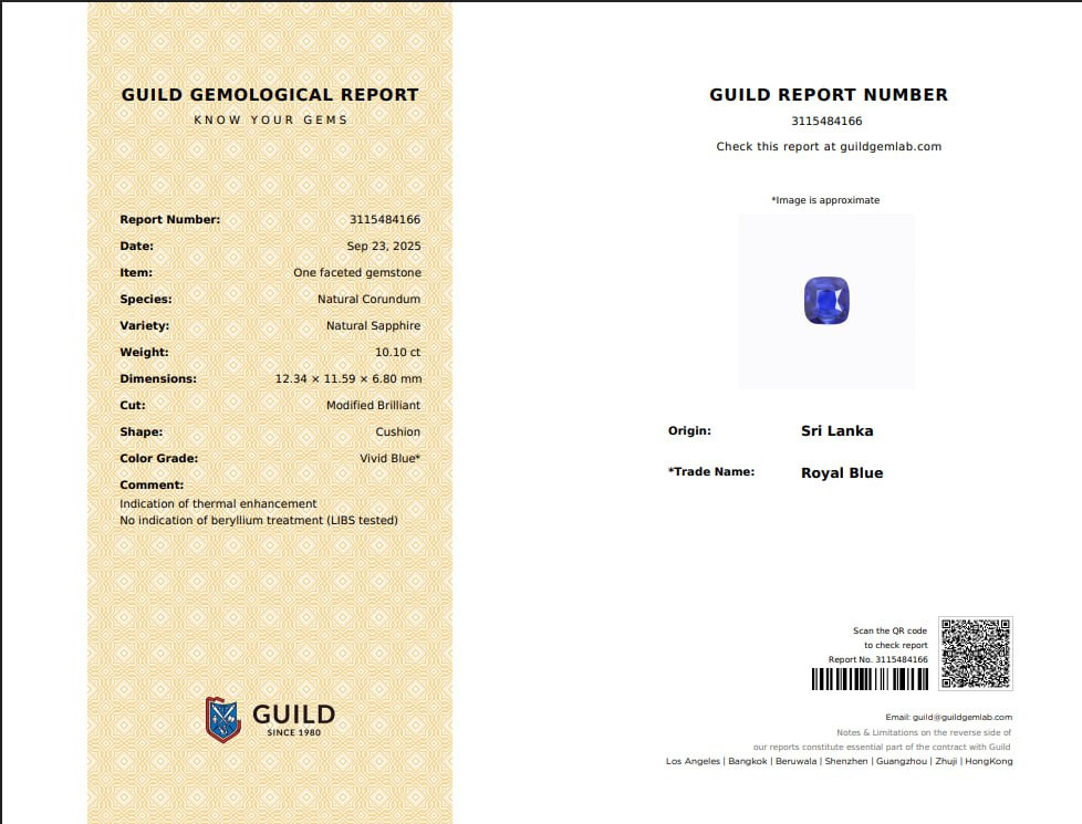 Крупный сапфир Royal Blue в огранке кушон 10,10 карат, Шри-Ланка Изображение №6