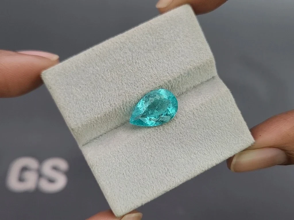 Неоновый зеленовато-голубой турмалин Параиба в огранке груша 3,58 карат, Мозамбик  Изображение №4