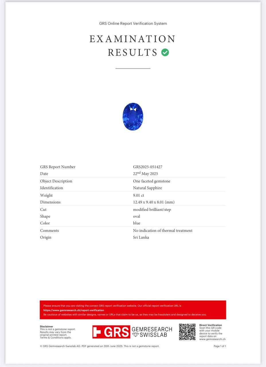 Негретый сапфир Royal Blue в огранке овал 9,01 карат, Шри-Ланка Изображение №6