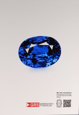 Сертификат Инвестиционный сапфир Royal Blue в огранке овал 50,09 карат, Шри-Ланка 