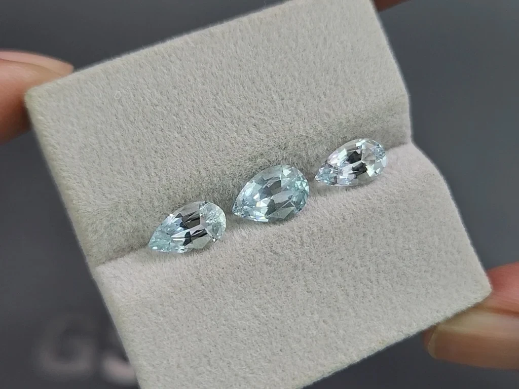 Сет аквамаринов в огранке груша 3,03 карат, Мадагаскар Изображение №5