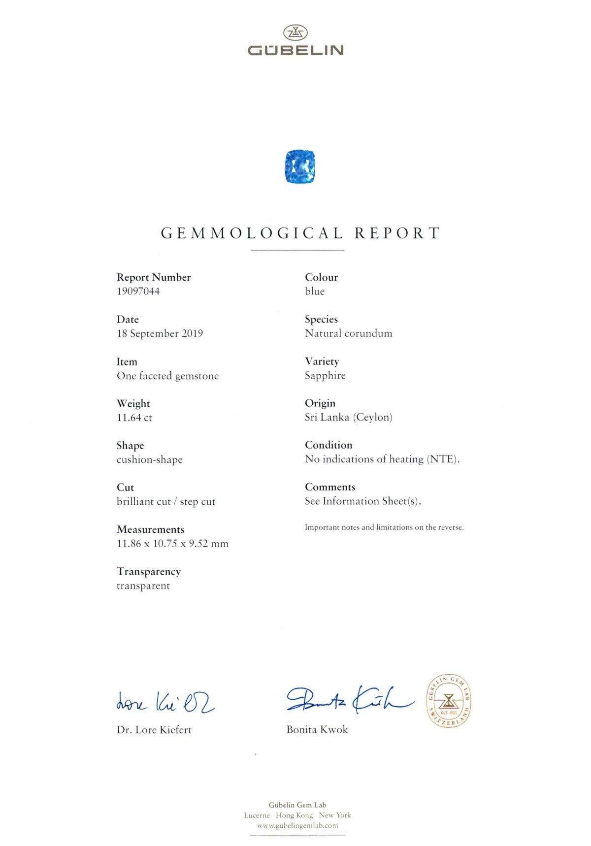 Негретый цейлонский сапфир 11,64 карата, (Gubelin, GRS) Изображение №8