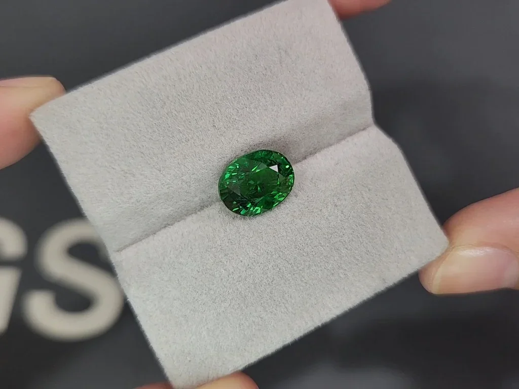 Гранат цаворит Vivid Green в огранке овал 4,05 карат, Танзания Изображение №4