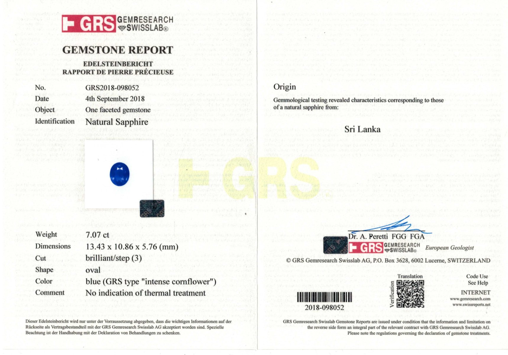Пара негретых цейлонских сапфиров 14,10 карат, GRS Изображение №9