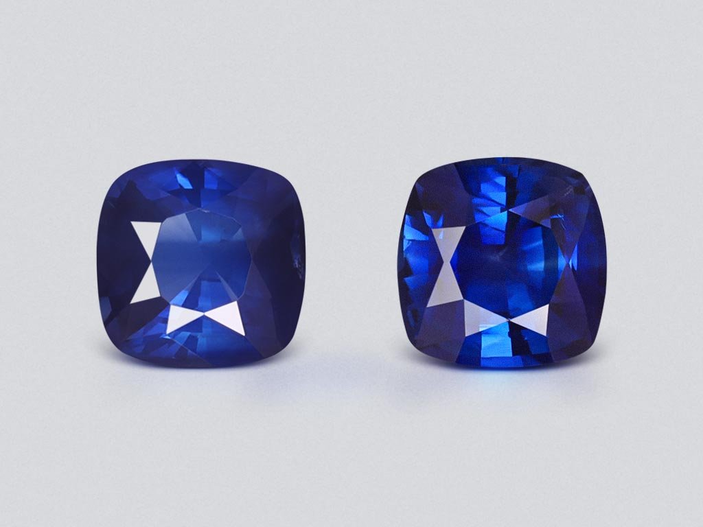 Пара синих сапфиров Royal Blue в огранке кушон 1,71 карата, Шри-Ланка Изображение №1