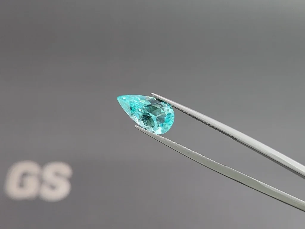 Неоновый зеленовато-голубой турмалин Параиба в огранке груша 2,12 карат, Мозамбик Изображение №3