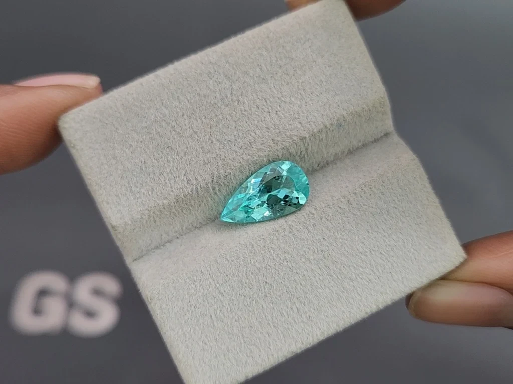 Неоновый зеленовато-голубой турмалин Параиба в огранке груша 2,12 карат, Мозамбик Изображение №4
