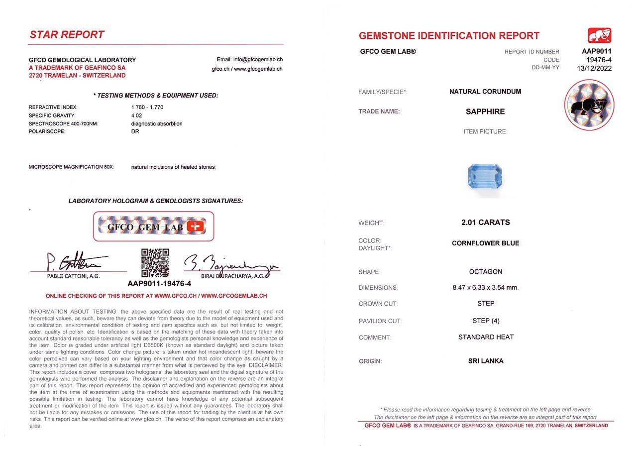 Сапфир цвета Cornflower в огранке октагон 2,01 карата Изображение №5