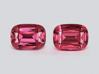 Пара шпинелей Махенге Vibrant Pink-Red в огранке кушон 10,46 карата, Танзания  photo
