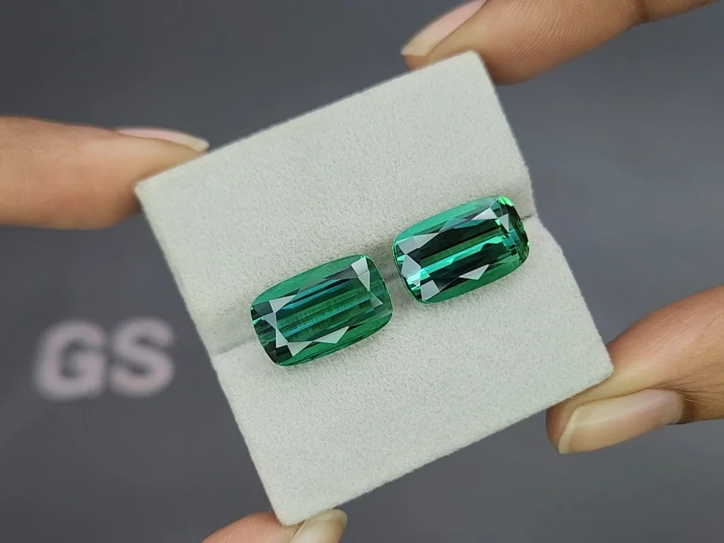 Пара турмалинов Lagoon в огранке кушон 17.51 карат, Африка Изображение №4