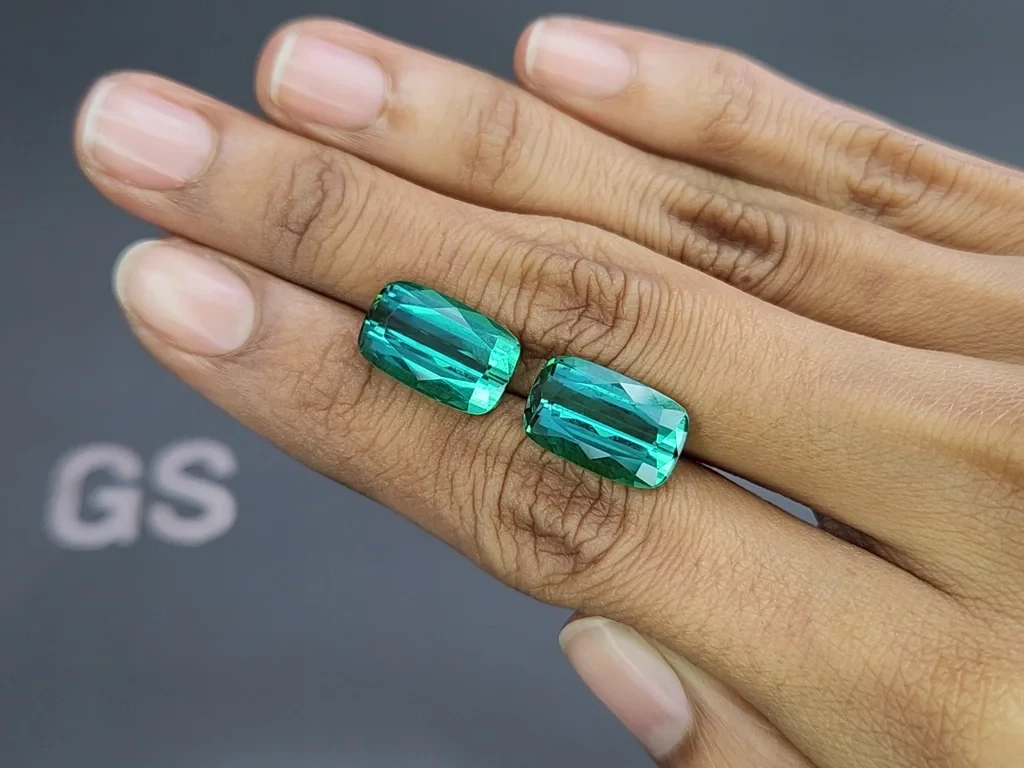 Пара турмалинов Lagoon в огранке кушон 17.51 карат, Африка Изображение №2