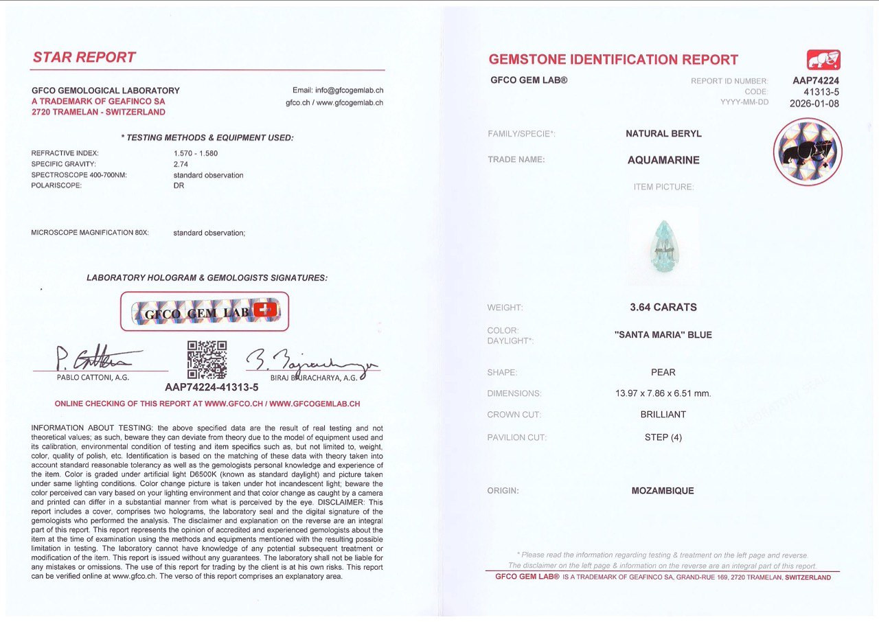 Аквамарин в огранке груша 3,64 карата, Мозамбик Изображение №6
