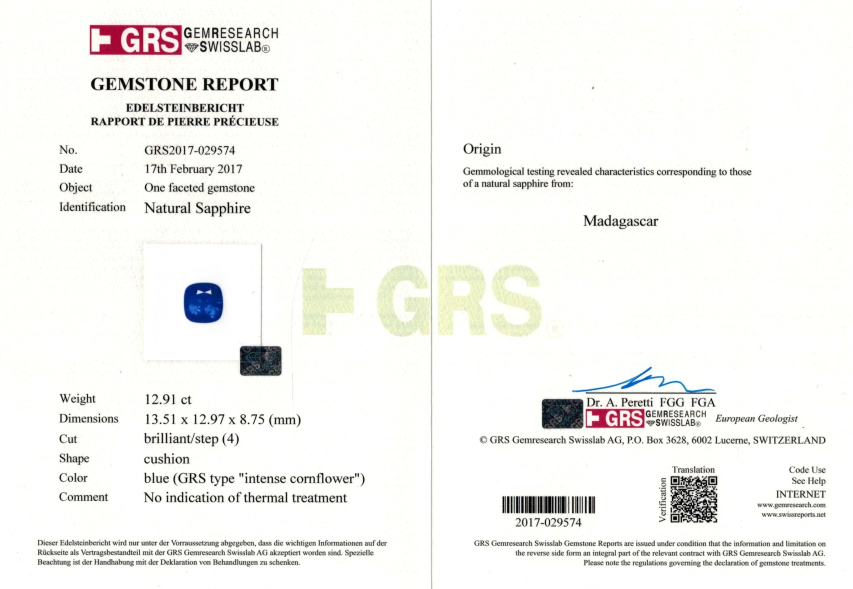 Пара синих сапфиров 26,04 карат. GRS: No heat, Int. Cornflower, Madagascar Изображение №6