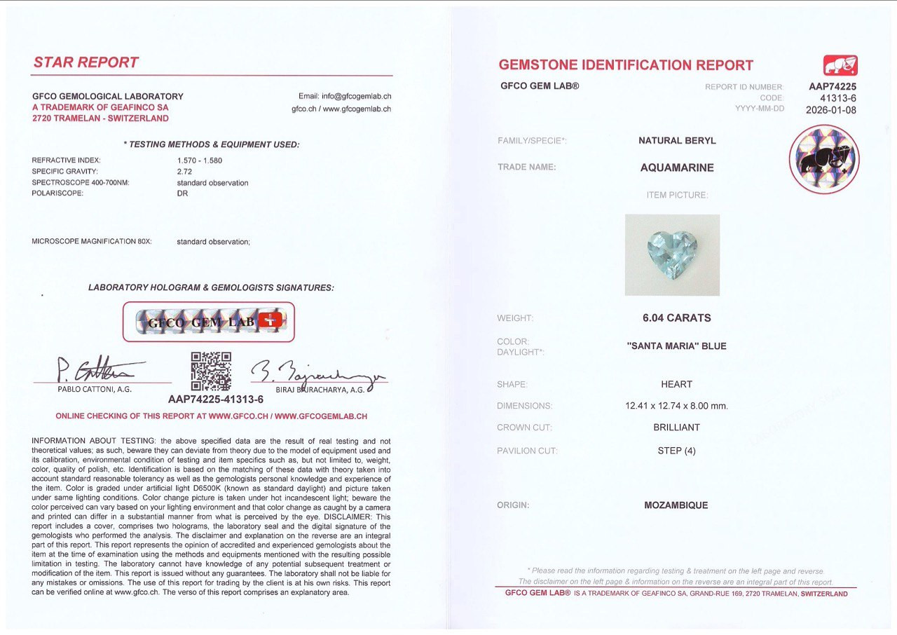 Аквамарин в огранке сердце 6,04 карата, Мозамбик Изображение №6