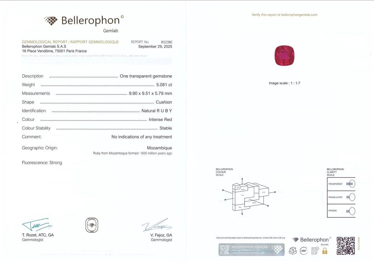 Негретый рубин в огранке кушон 5,08 карат, Мозамбик (GRS, Bellerophon) Изображение №7