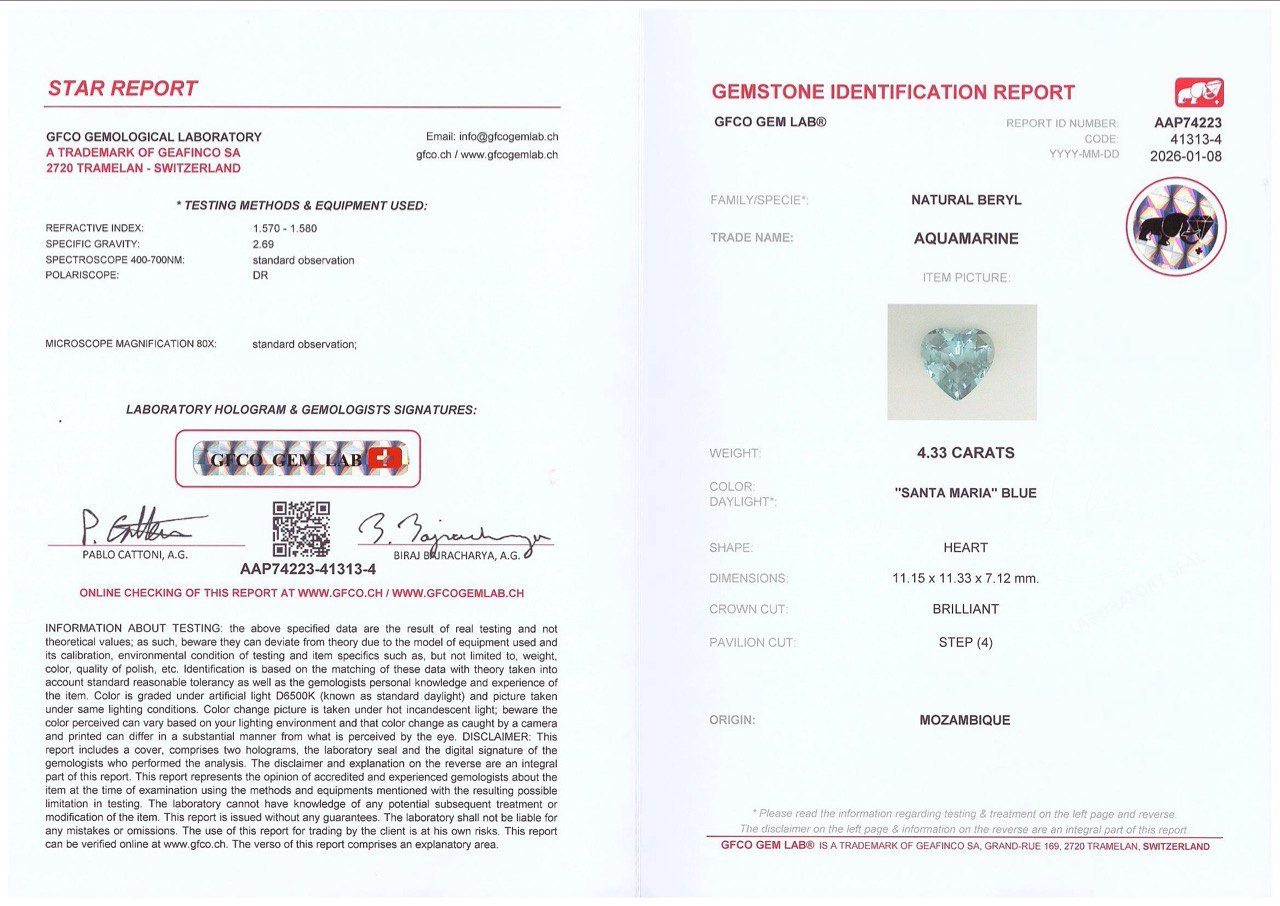 Аквамарин Santa Maria в огранке сердце 4,33 карата, Мозамбик Изображение №6