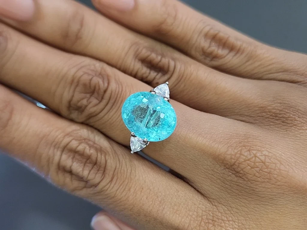 Неоново-голубой турмалин Параиба в огранке овал 8,67 карат, Мозамбик Изображение №5