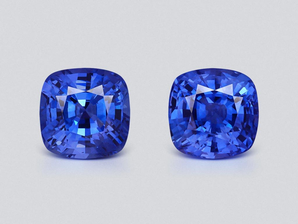 Пара синих сапфиров Cornflower Blue в огранке кушон 6,30 карата, Шри-Ланка Изображение №1