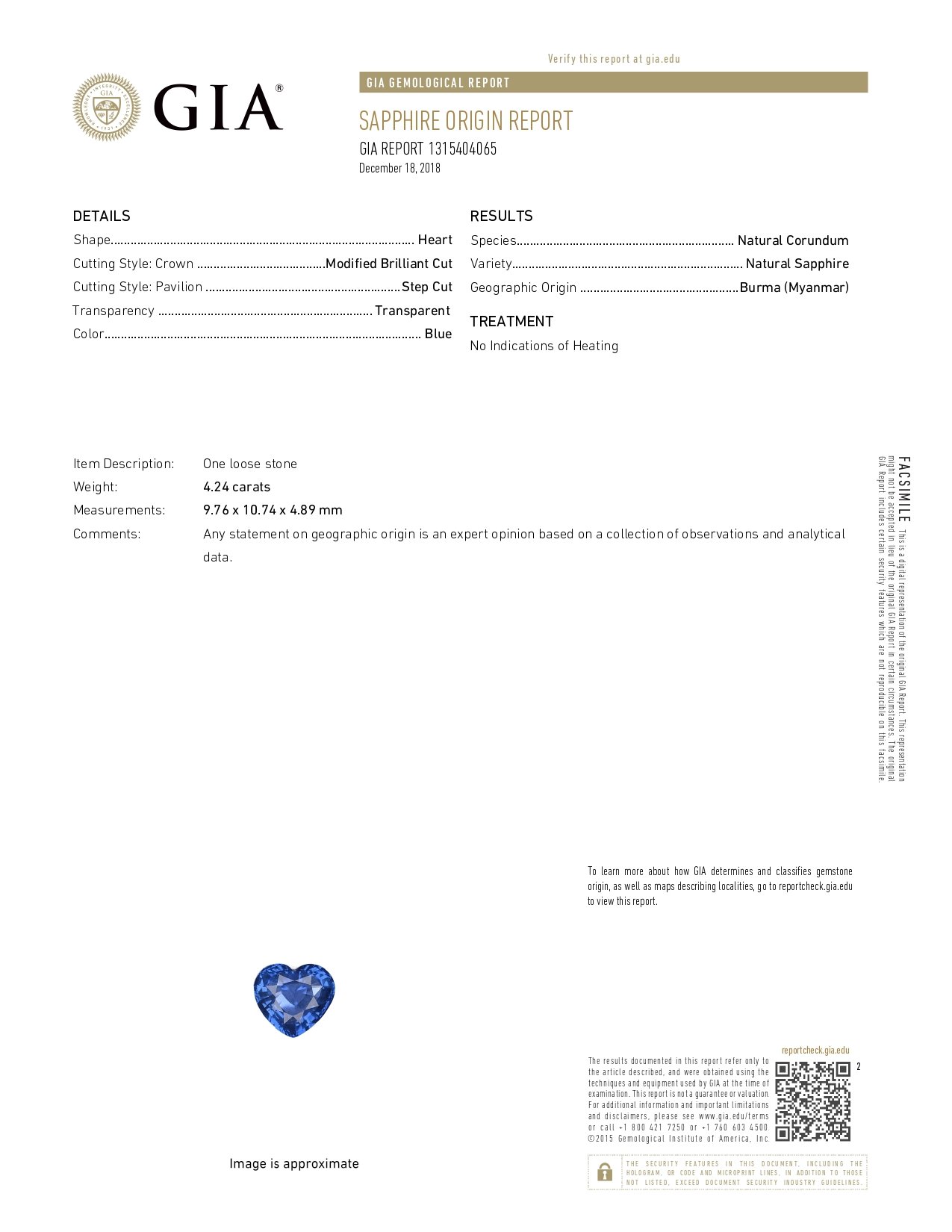 Негретый сапфир Royal Blue в огранке сердце 4,24 карата, Бирма Изображение №6