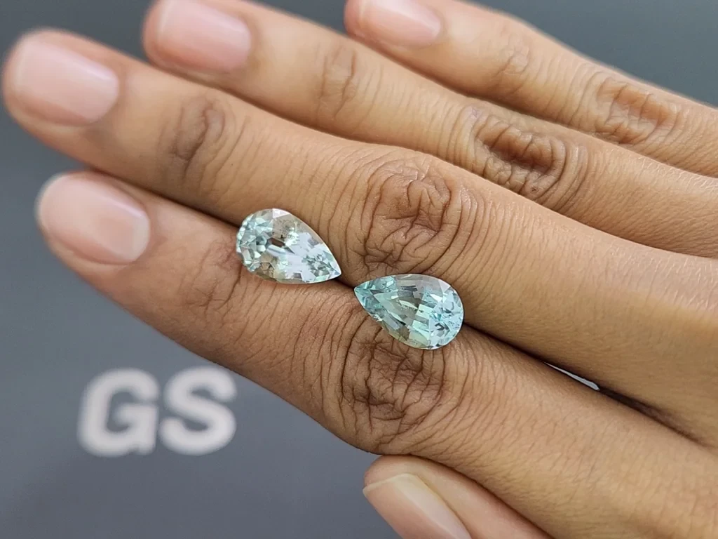 Пара аквамаринов в огранке груша 6,91 карат, Мозамбик Изображение №2