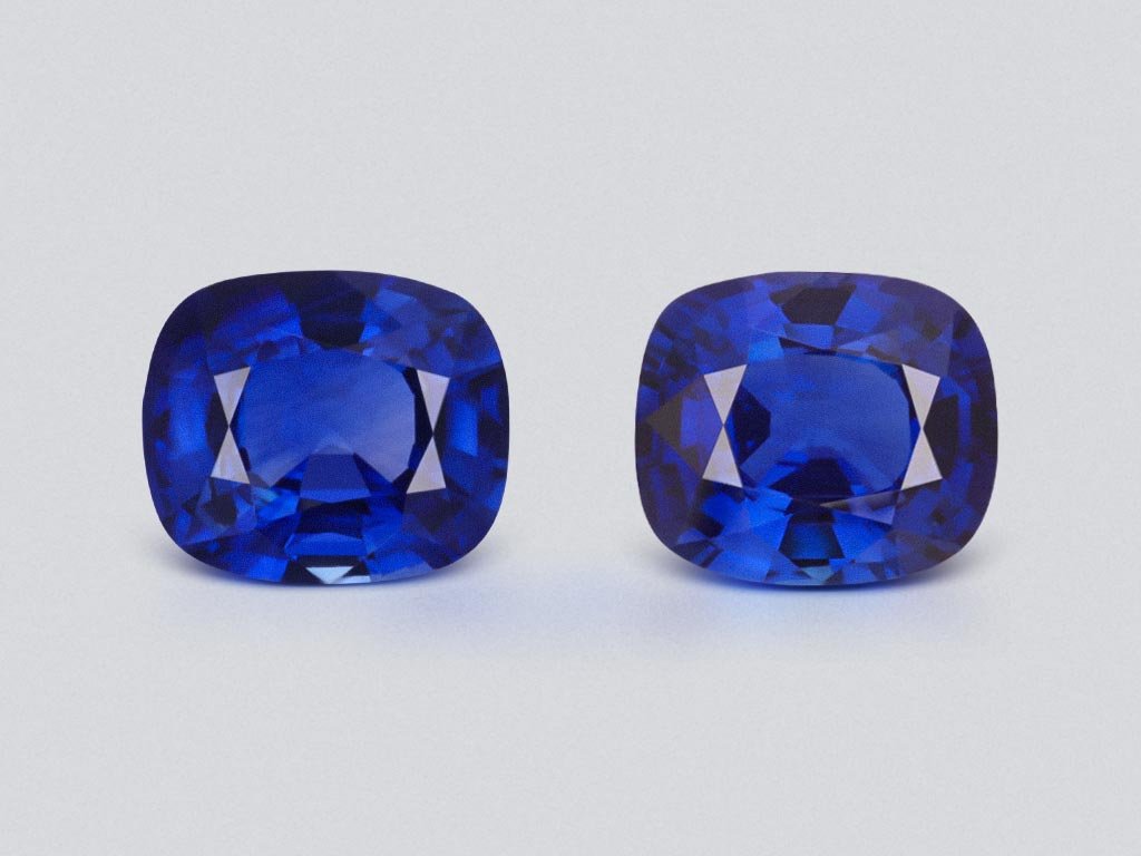 Пара синих сапфиров Royal blue в огранке кушон 3,98 карата, Шри-Ланка Изображение №1