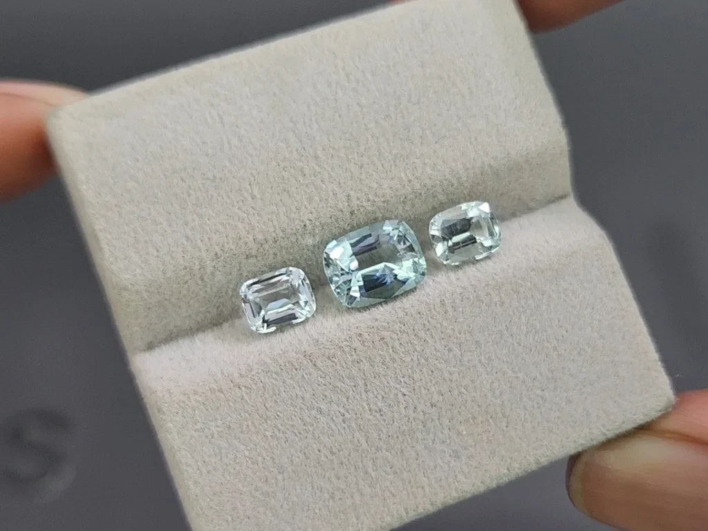 Сет аквамаринов в огранке кушон 2,60 карат, Мадагаскар Изображение №5