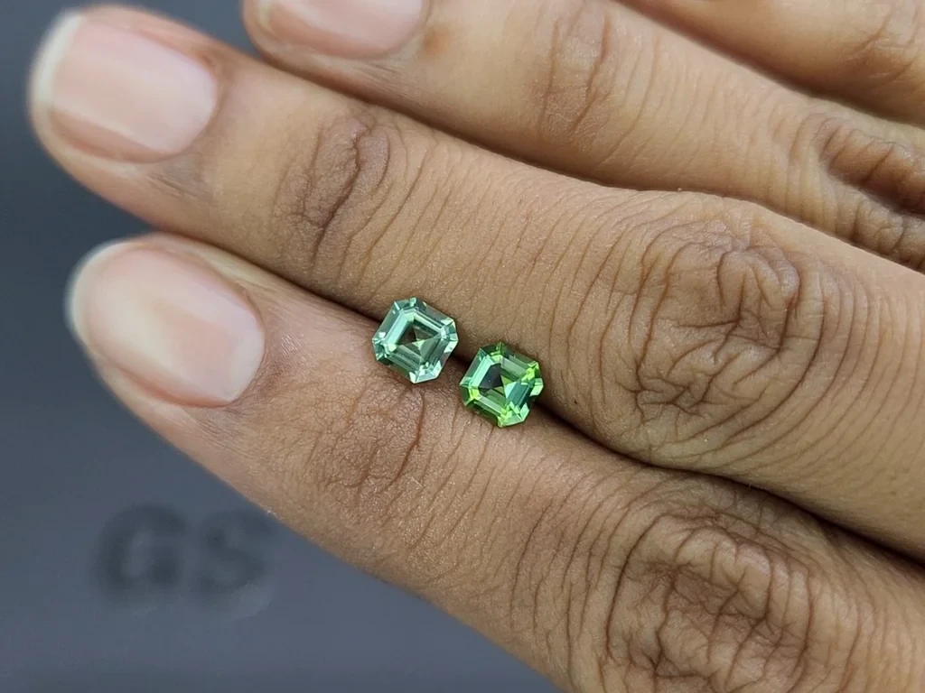 Пара мятно-зеленых турмалинов а огранке ашер 1,04 катат, Конго Изображение №2