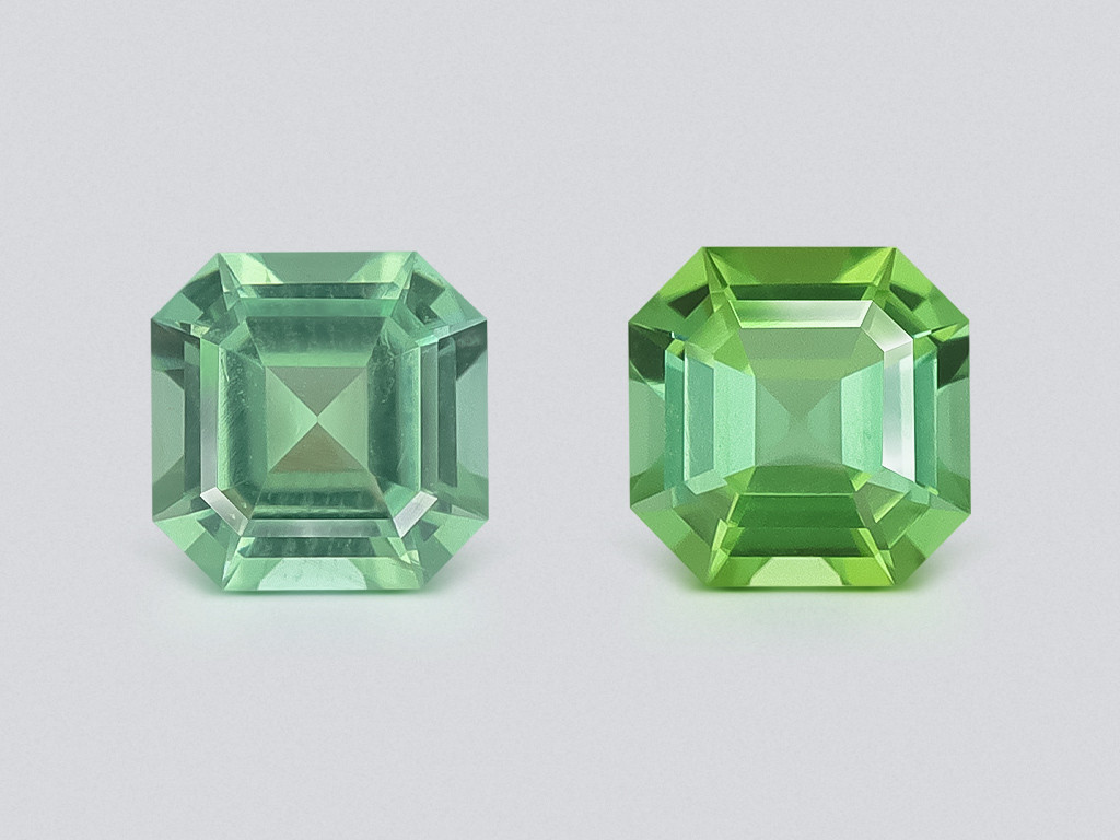 Пара мятно-зеленых турмалинов а огранке ашер 1,04 катат, Конго Изображение №1