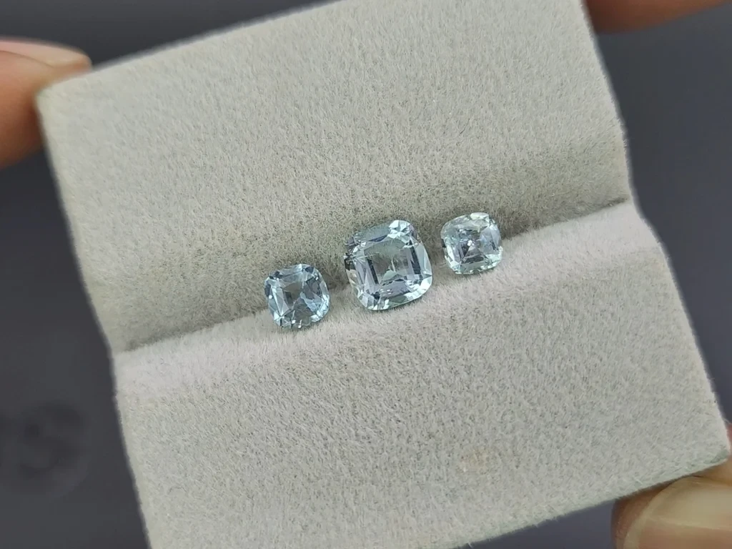 Сет аквамаринов в огранке кушон 1,48 карат, Мадагаскар Изображение №5