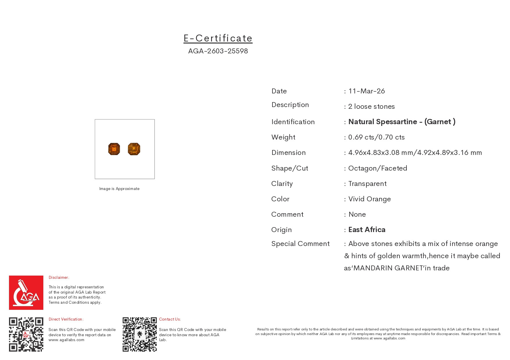 Пара спессартинов Mandarin в огранке ашер 1,39 карат, Африка Изображение №5